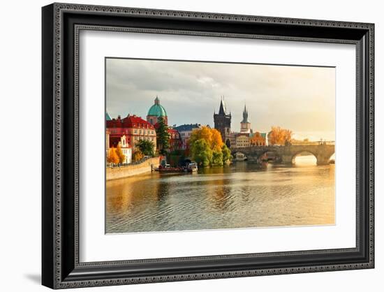 Sunset over Prague & Vlatava-null-Framed Art Print