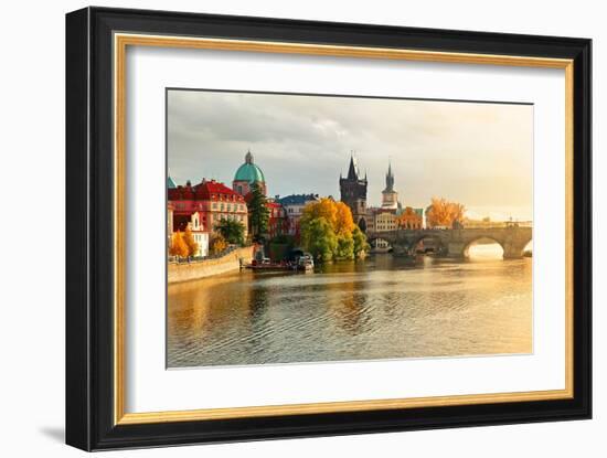 Sunset over Prague & Vlatava-null-Framed Art Print