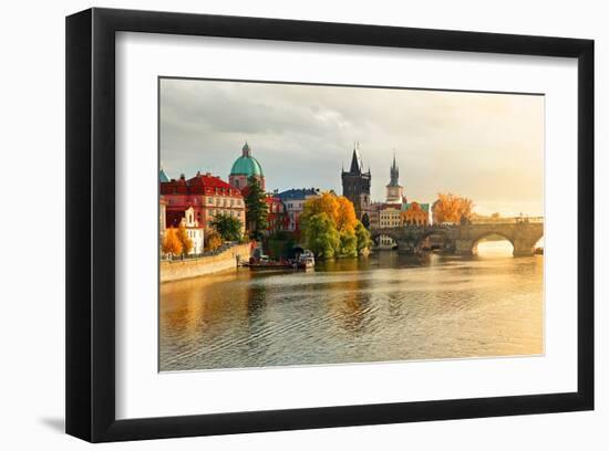 Sunset over Prague & Vlatava-null-Framed Art Print