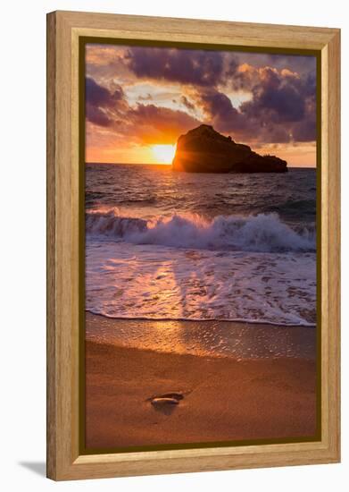 Sunset over Roche Ronde Rock Off the Coast of Biarritz, Pyrenees Atlantiques, Aquitaine-Martin Child-Framed Premier Image Canvas