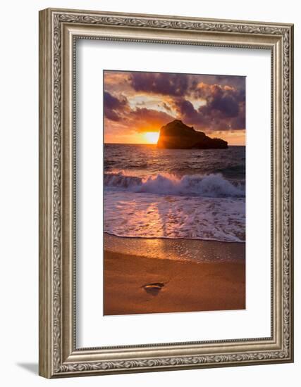 Sunset over Roche Ronde Rock Off the Coast of Biarritz, Pyrenees Atlantiques, Aquitaine-Martin Child-Framed Photographic Print