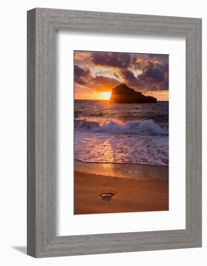 Sunset over Roche Ronde Rock Off the Coast of Biarritz, Pyrenees Atlantiques, Aquitaine-Martin Child-Framed Photographic Print