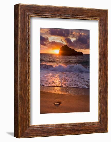 Sunset over Roche Ronde Rock Off the Coast of Biarritz, Pyrenees Atlantiques, Aquitaine-Martin Child-Framed Photographic Print