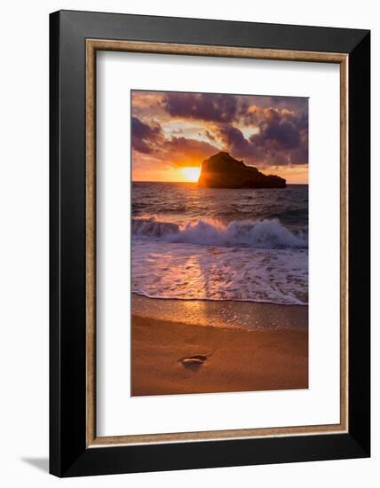 Sunset over Roche Ronde Rock Off the Coast of Biarritz, Pyrenees Atlantiques, Aquitaine-Martin Child-Framed Photographic Print