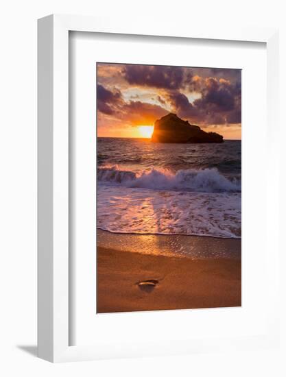 Sunset over Roche Ronde Rock Off the Coast of Biarritz, Pyrenees Atlantiques, Aquitaine-Martin Child-Framed Photographic Print