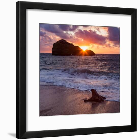 Sunset over Roche Ronde Rock Off the Coast of Biarritz, Pyrenees Atlantiques, Aquitaine-Martin Child-Framed Photographic Print