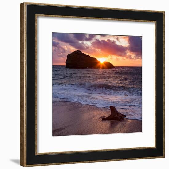 Sunset over Roche Ronde Rock Off the Coast of Biarritz, Pyrenees Atlantiques, Aquitaine-Martin Child-Framed Photographic Print