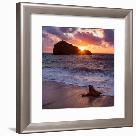 Sunset over Roche Ronde Rock Off the Coast of Biarritz, Pyrenees Atlantiques, Aquitaine-Martin Child-Framed Photographic Print