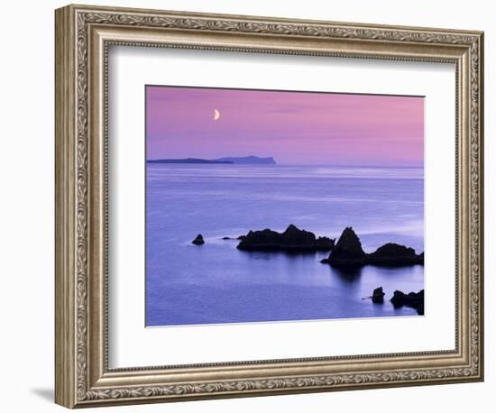 Sunset over Sand Wick and Rising Moon over Foula in Distance, Eshaness, Shetland, Scotland, UK-Patrick Dieudonne-Framed Photographic Print