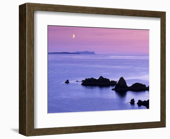 Sunset over Sand Wick and Rising Moon over Foula in Distance, Eshaness, Shetland, Scotland, UK-Patrick Dieudonne-Framed Photographic Print