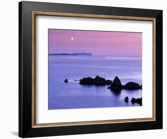 Sunset over Sand Wick and Rising Moon over Foula in Distance, Eshaness, Shetland, Scotland, UK-Patrick Dieudonne-Framed Photographic Print