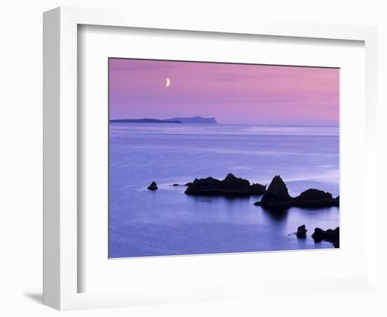 Sunset over Sand Wick and Rising Moon over Foula in Distance, Eshaness, Shetland, Scotland, UK-Patrick Dieudonne-Framed Photographic Print