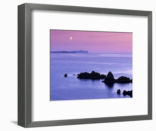 Sunset over Sand Wick and Rising Moon over Foula in Distance, Eshaness, Shetland, Scotland, UK-Patrick Dieudonne-Framed Photographic Print
