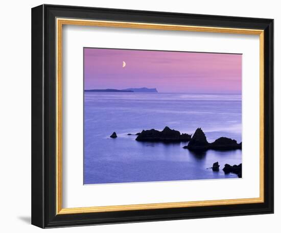 Sunset over Sand Wick and Rising Moon over Foula in Distance, Eshaness, Shetland, Scotland, UK-Patrick Dieudonne-Framed Photographic Print