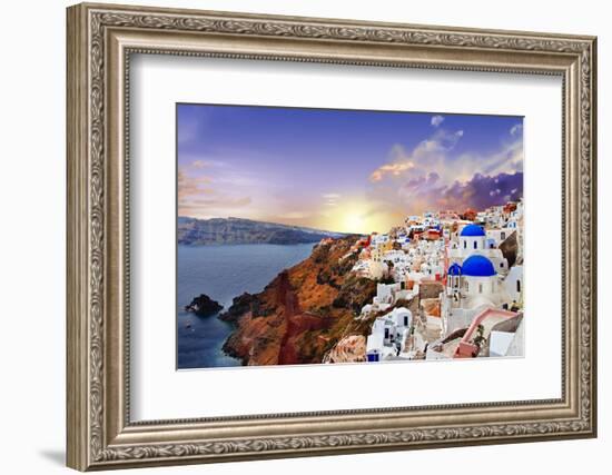 Sunset over Santorini-Maugli-l-Framed Premium Photographic Print