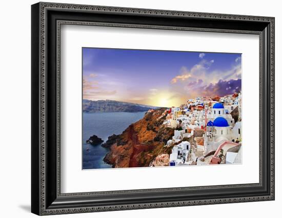 Sunset over Santorini-Maugli-l-Framed Premium Photographic Print
