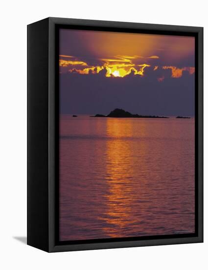 Sunset Over Sea and Offshore Islands, Dinard, Cote d'Emeraude, Cotes d'Armor, Brittany, France-David Hughes-Framed Premier Image Canvas