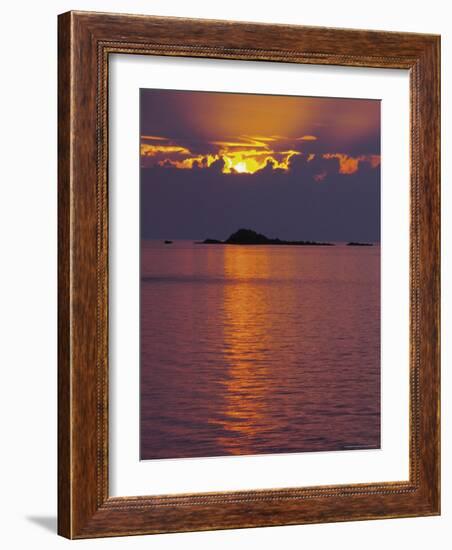 Sunset Over Sea and Offshore Islands, Dinard, Cote d'Emeraude, Cotes d'Armor, Brittany, France-David Hughes-Framed Photographic Print