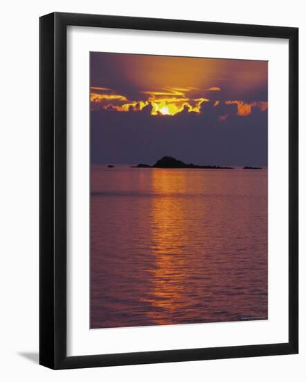 Sunset Over Sea and Offshore Islands, Dinard, Cote d'Emeraude, Cotes d'Armor, Brittany, France-David Hughes-Framed Photographic Print