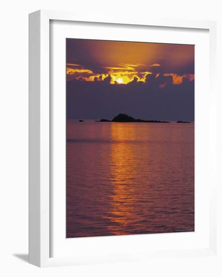 Sunset Over Sea and Offshore Islands, Dinard, Cote d'Emeraude, Cotes d'Armor, Brittany, France-David Hughes-Framed Photographic Print