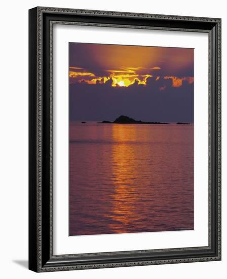 Sunset Over Sea and Offshore Islands, Dinard, Cote d'Emeraude, Cotes d'Armor, Brittany, France-David Hughes-Framed Photographic Print