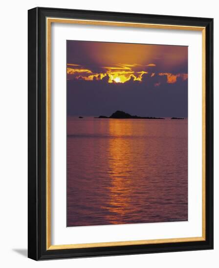 Sunset Over Sea and Offshore Islands, Dinard, Cote d'Emeraude, Cotes d'Armor, Brittany, France-David Hughes-Framed Photographic Print