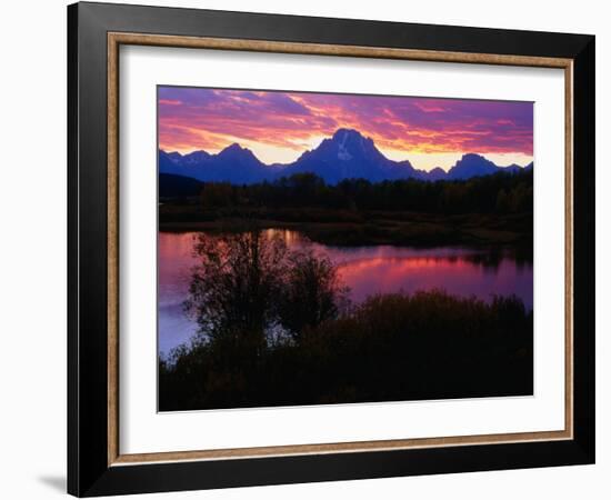 Sunset Over Snake River, Oxbow Bend, Grand Teton National Park, USA-Carol Polich-Framed Photographic Print