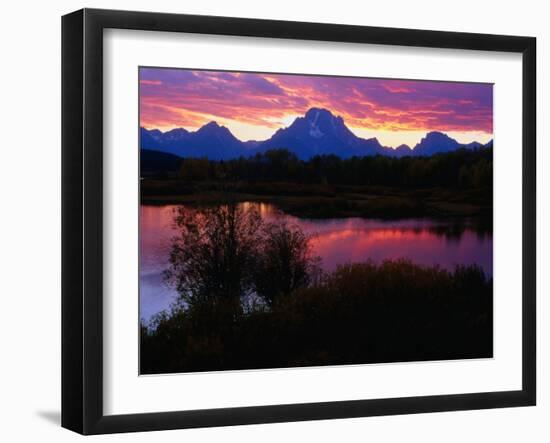 Sunset Over Snake River, Oxbow Bend, Grand Teton National Park, USA-Carol Polich-Framed Photographic Print