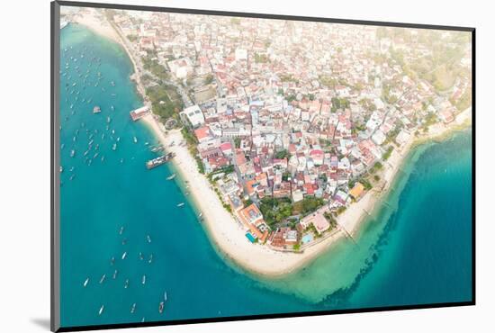 Sunset over Stone Town and waterfront, aerial view, Zanzibar, Tanzania-Roberto Moiola-Mounted Photographic Print