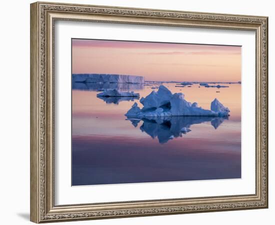 Sunset over tabular and glacial ice near Snow Hill Island, Weddell Sea, Antarctica-Michael Nolan-Framed Photographic Print