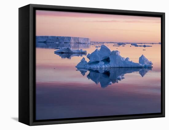 Sunset over tabular and glacial ice near Snow Hill Island, Weddell Sea, Antarctica-Michael Nolan-Framed Premier Image Canvas