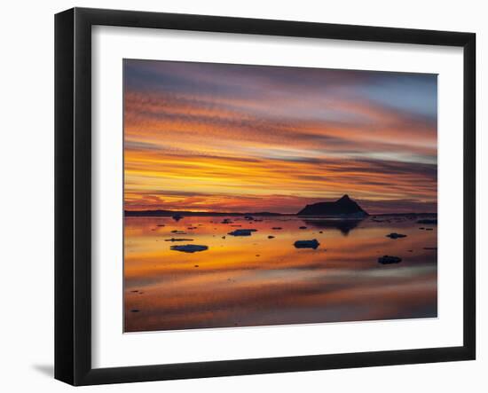 Sunset over tabular and glacial ice near Snow Hill Island, Weddell Sea, Antarctica-Michael Nolan-Framed Photographic Print