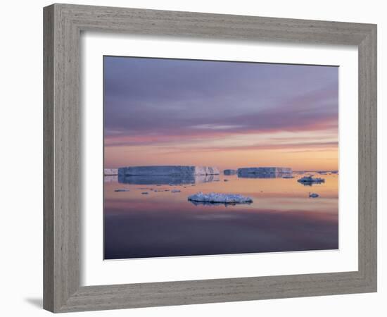 Sunset over tabular and glacial ice near Snow Hill Island, Weddell Sea, Antarctica-Michael Nolan-Framed Photographic Print