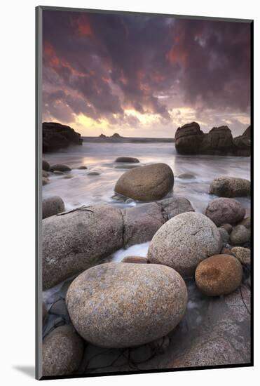Sunset over the Atlantic from the Shores of Porth Nanven, Cornwall, England. Autumn-Adam Burton-Mounted Photographic Print