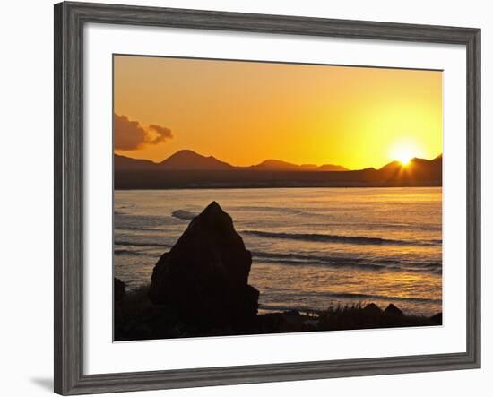 Sunset Over the Bay at Famara, Lanzarote's Finest Surf Beach, Canary Islands-Robert Francis-Framed Photographic Print