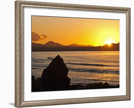 Sunset Over the Bay at Famara, Lanzarote's Finest Surf Beach, Canary Islands-Robert Francis-Framed Photographic Print