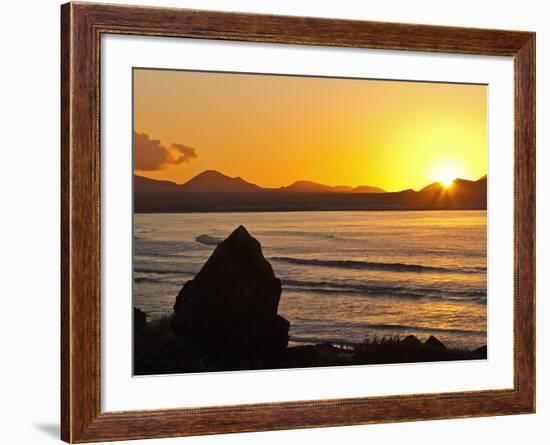 Sunset Over the Bay at Famara, Lanzarote's Finest Surf Beach, Canary Islands-Robert Francis-Framed Photographic Print