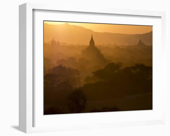 Sunset over the Buddhist Temples of Bagan (Pagan), Myanmar (Burma)-Julio Etchart-Framed Photographic Print