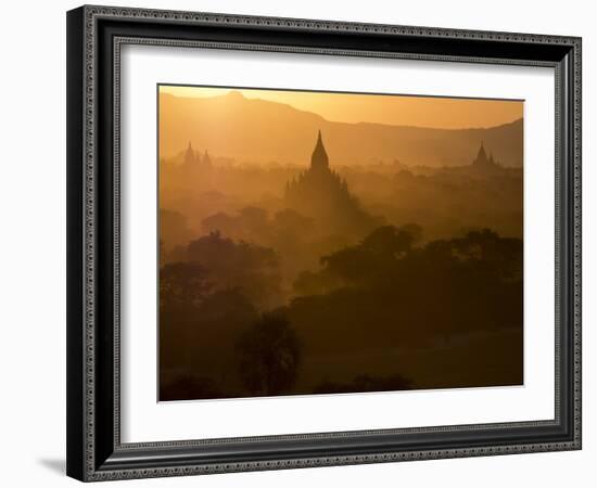 Sunset over the Buddhist Temples of Bagan (Pagan), Myanmar (Burma)-Julio Etchart-Framed Photographic Print