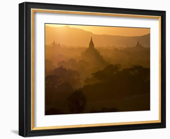 Sunset over the Buddhist Temples of Bagan (Pagan), Myanmar (Burma)-Julio Etchart-Framed Photographic Print