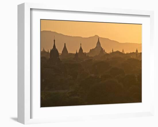 Sunset over the Buddhist Temples of Bagan (Pagan), Myanmar (Burma)-Julio Etchart-Framed Photographic Print