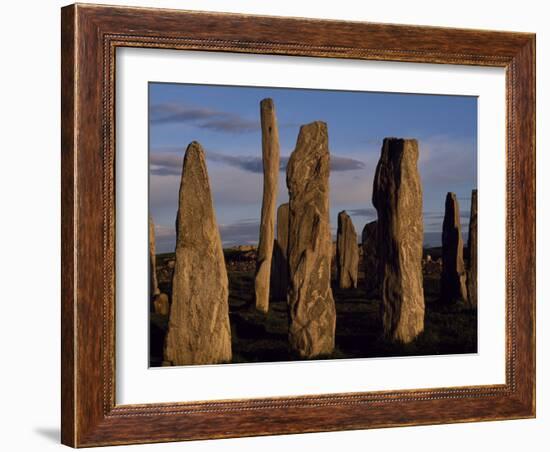 Sunset over the Central Circle of Ancient Standing Stones at Callanish, Dating to Neolithic Times-Mark Hannaford-Framed Photographic Print