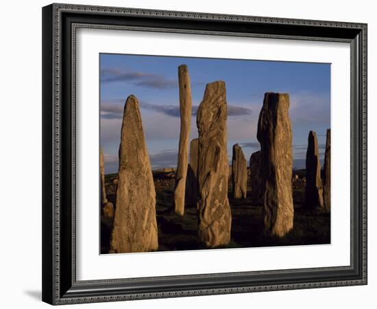 Sunset over the Central Circle of Ancient Standing Stones at Callanish, Dating to Neolithic Times-Mark Hannaford-Framed Photographic Print