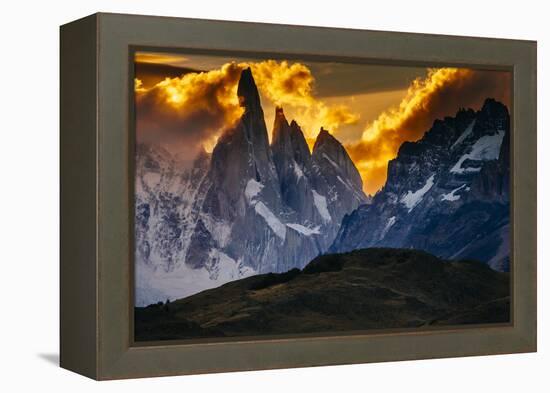 Sunset over the Cerro Torre Spires in Los Glacieres National Park, Argentina-Jay Goodrich-Framed Premier Image Canvas