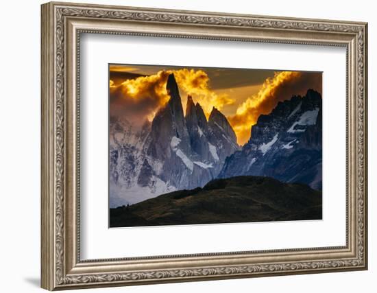 Sunset over the Cerro Torre Spires in Los Glacieres National Park, Argentina-Jay Goodrich-Framed Photographic Print