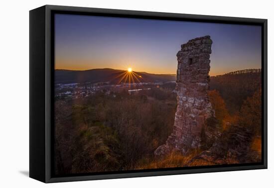 Sunset over the Chateau de Ramstein, a ruined castle in the commune of Baerenthal, in the Moselle r-Andrew Sproule-Framed Premier Image Canvas