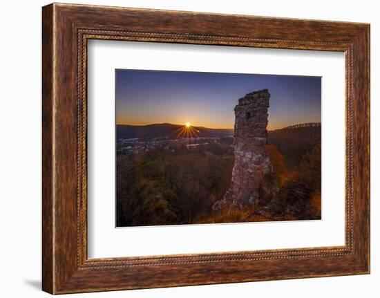 Sunset over the Chateau de Ramstein, a ruined castle in the commune of Baerenthal, in the Moselle r-Andrew Sproule-Framed Photographic Print