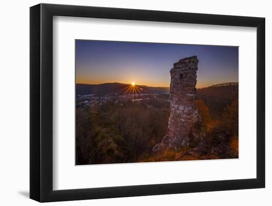 Sunset over the Chateau de Ramstein, a ruined castle in the commune of Baerenthal, in the Moselle r-Andrew Sproule-Framed Photographic Print