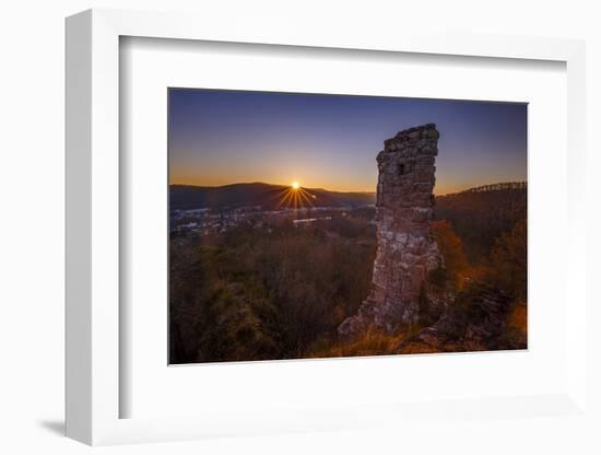 Sunset over the Chateau de Ramstein, a ruined castle in the commune of Baerenthal, in the Moselle r-Andrew Sproule-Framed Photographic Print