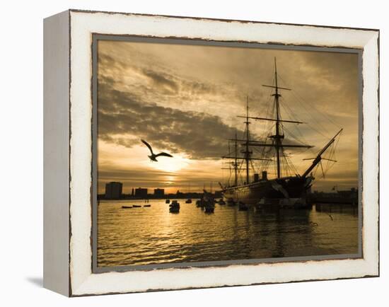 Sunset over the Hard and Hms Warrior, Portsmouth, Hampshire, England, United Kingdom, Europe-Stuart Black-Framed Premier Image Canvas